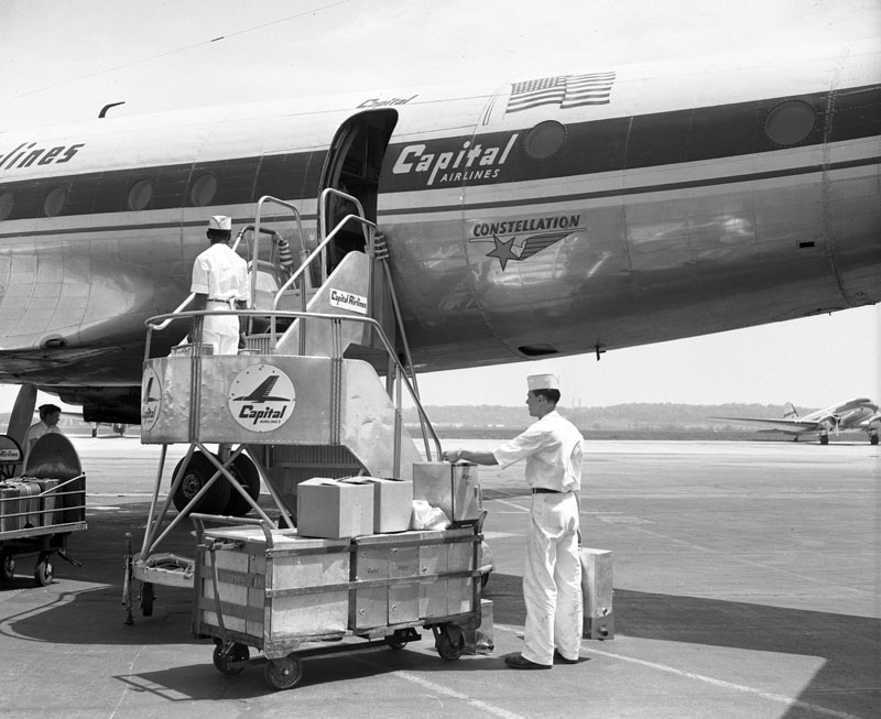 Photograph of a Marriott food service vehicle stocking an airplane -  Eastern Air Lines Collections - Georgia State University Library Digital  Collections