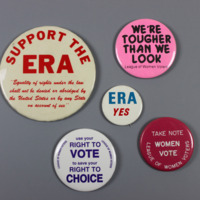 Buttons worn by League of Women Voters of the Fairfax Area members